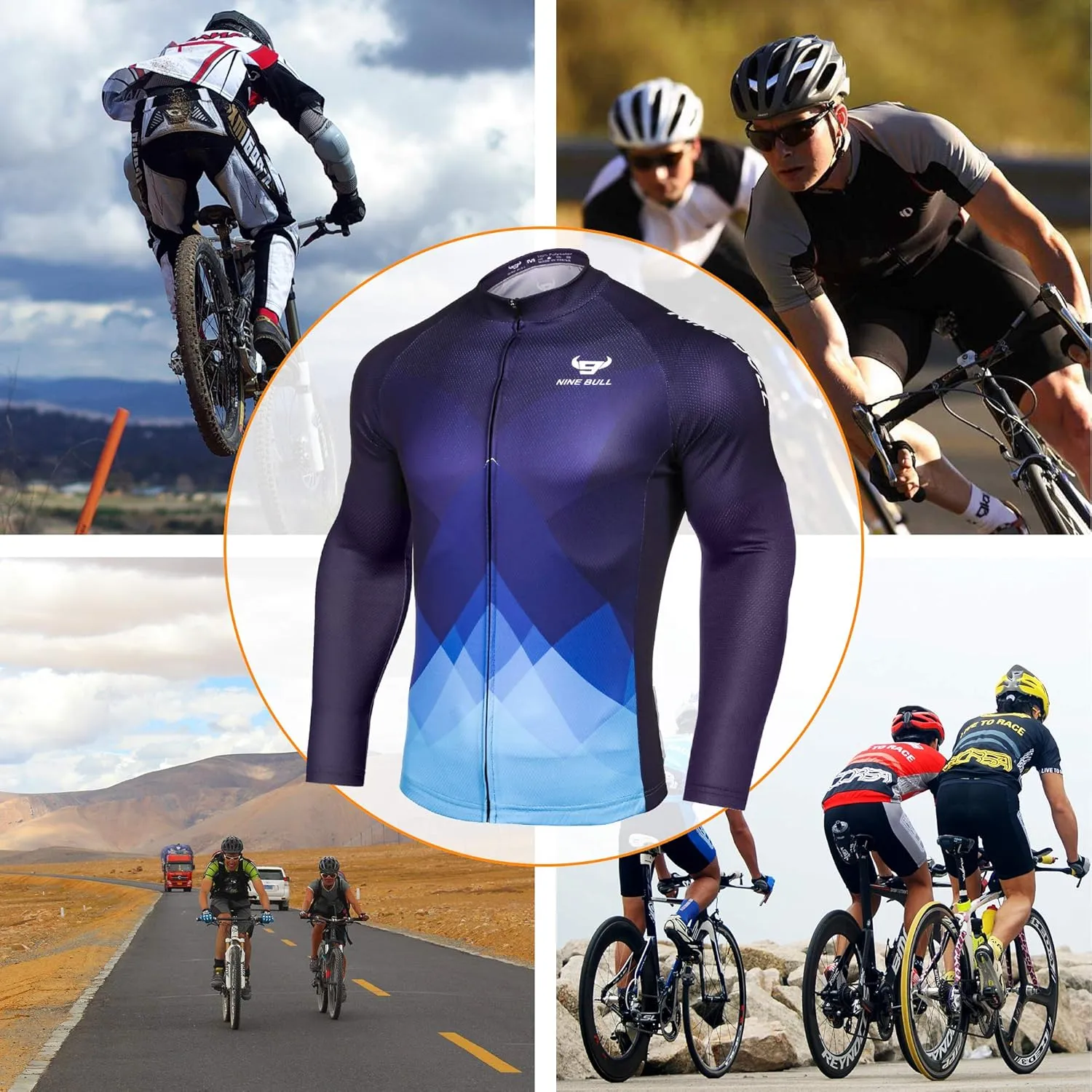 nine bull Men's Cycling Bike Jersey Short Sleeve with 3 Rear Pockets Moisture Wicking, Breathable, Quick Dry Biking Shirt