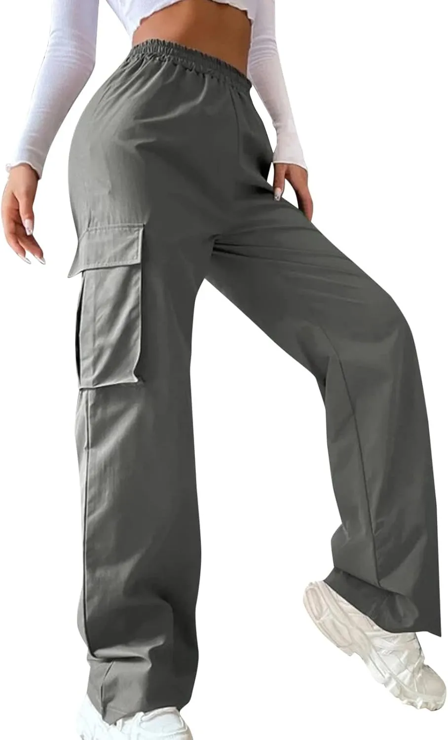 ODIZLI Women's Cargo Pants Casual Loose High Waisted Straight Leg Baggy Pants Trousers with Pockets