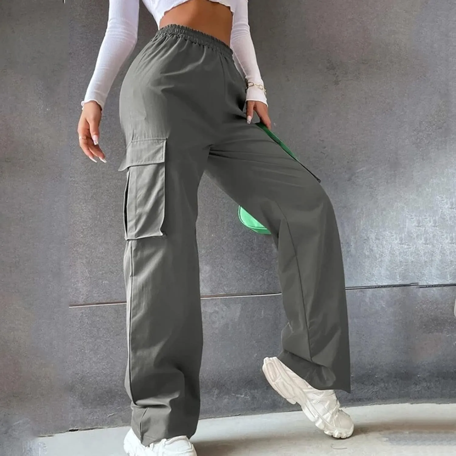ODIZLI Women's Cargo Pants Casual Loose High Waisted Straight Leg Baggy Pants Trousers with Pockets