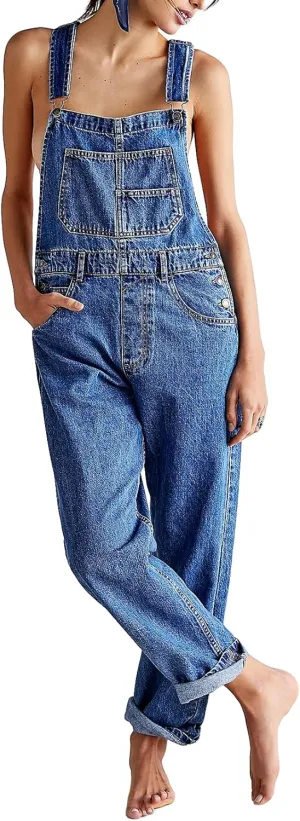 Owl's-Yard Women Long Jumpsuit Casual Bib Wide Leg Adjustable Strap Romper Pants 90s Retro Revolt Dungaree Overalls