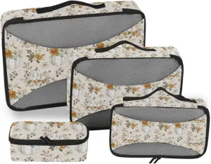 Packing Cube 4 Set Luggage Organizer Bags Travel Organizers Pcking Cubes Fall Pumpkins Flowers