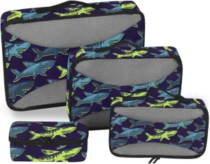 Packing Cube 4 Set Luggage Packing Cubes Travel Compartment Organizer Bags Packing Cube Sharks Navy