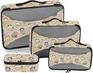 Packing Cube Set of 4 Luggage Cubes for Packing Travel Organizer Bags for Luggage Packing Cubed Cute Cartoon Cat