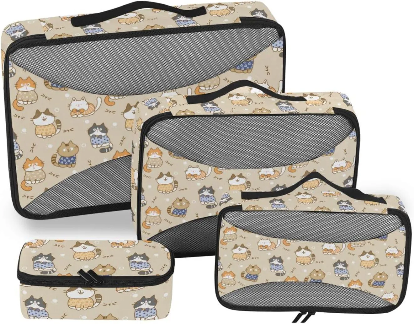 Packing Cube Set of 4 Luggage Cubes for Packing Travel Organizer Bags for Luggage Packing Cubed Cute Cartoon Cat