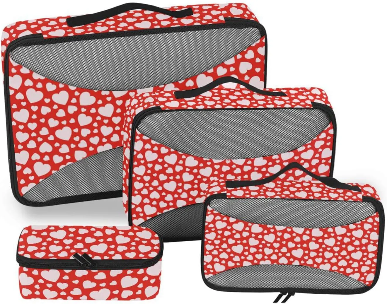 Packing Cube Set of 4 Luggage Packing Cubes Luggage Packing Cubes for Travel Pcking Cubes Red Hearts Seamless