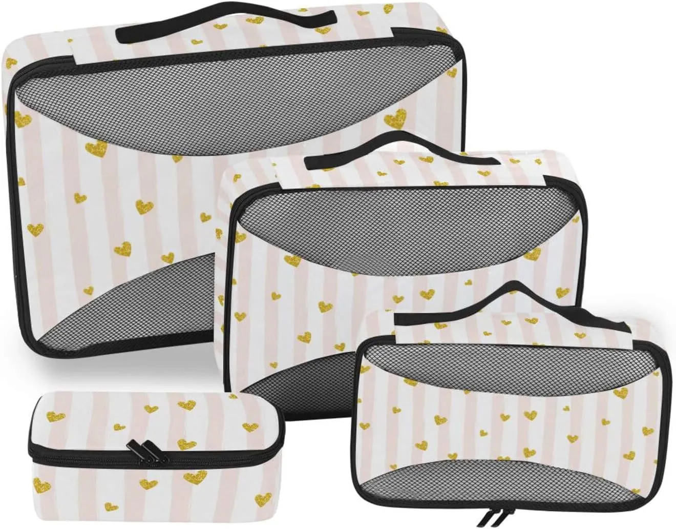 Packing Cube Set of 4 Suitcase Organizer Suitcase Packing Cubes for Travel Packing Cuves Gold Hearts