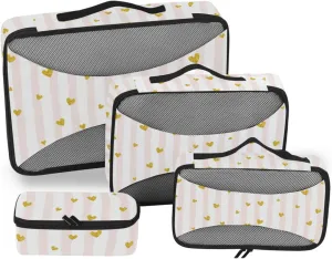 Packing Cube Set of 4 Suitcase Organizer Suitcase Packing Cubes for Travel Packing Cuves Gold Hearts