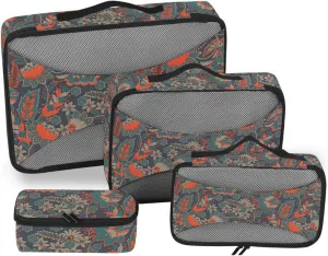 Packing Cubes 4 Set Luggage Bags Organizers Luggage Packing Cubes for Travel Packing Cubs Paisley Floral