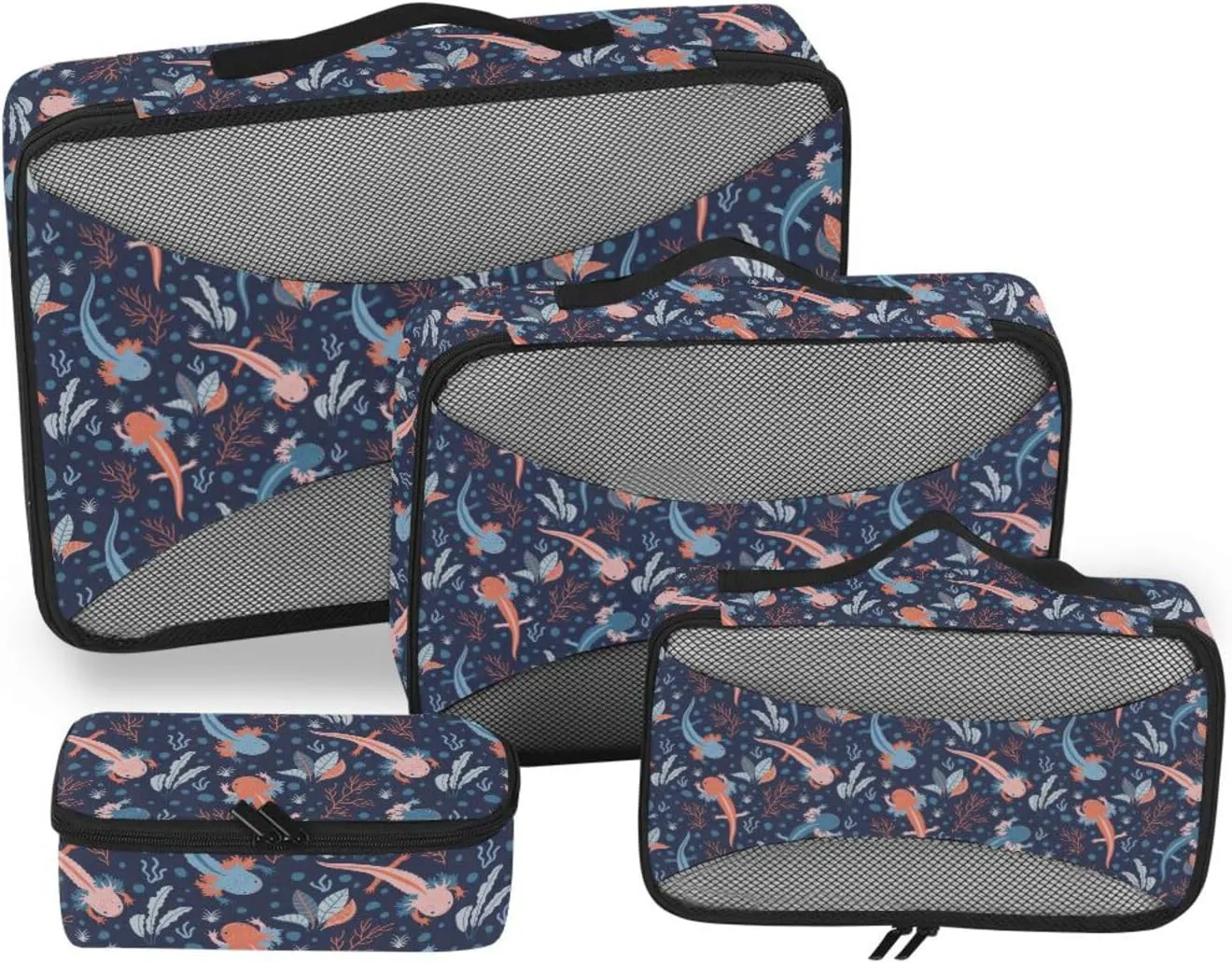 Packing Cubes 4 Set Luggage Cubes Travel Compartment Organizer Bags Packing Cuves Axolotl