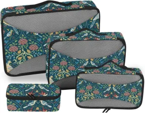 Packing Cubes 4 Set Luggage Organizer Bags Suitcase Packing Cubes for Travel Paxking Cubes Vintage Flowers and Birds