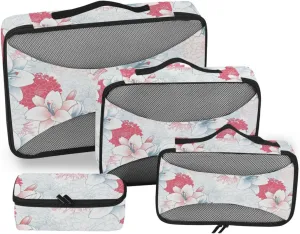 Packing Cubes 4 Set Luggage Organizer Packing Cubes for Travel Women Paxking Cubes Lily and Dahlia Flowers