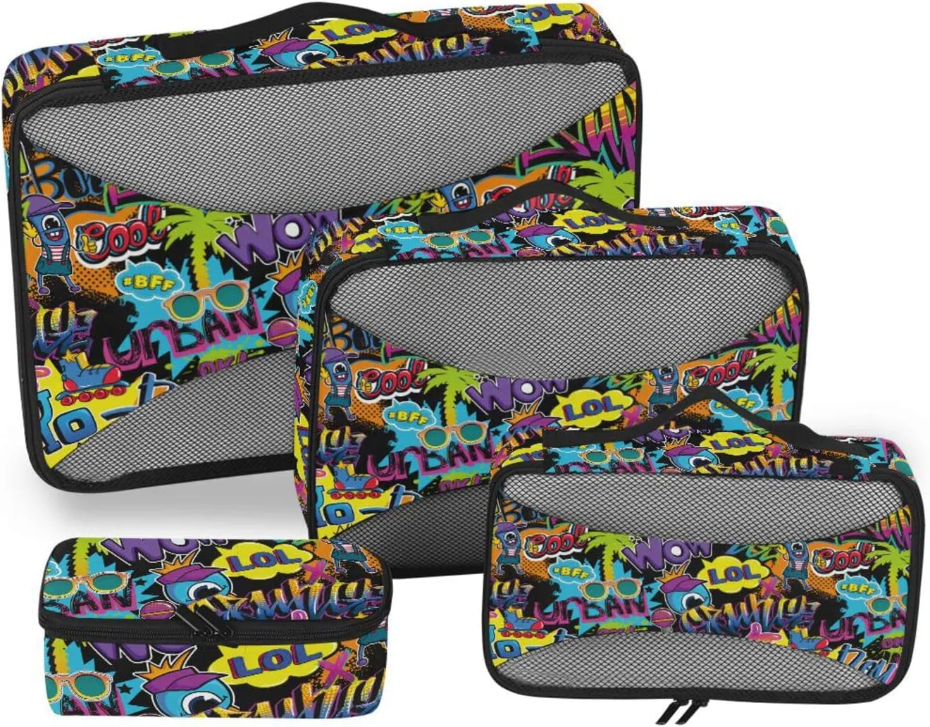 Packing Cubes 4 Set Luggage Organizer Suitcase Packing Cubes for Travel Pqcking Cubes Comics Graffiti