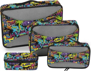 Packing Cubes 4 Set Luggage Organizer Suitcase Packing Cubes for Travel Pqcking Cubes Comics Graffiti