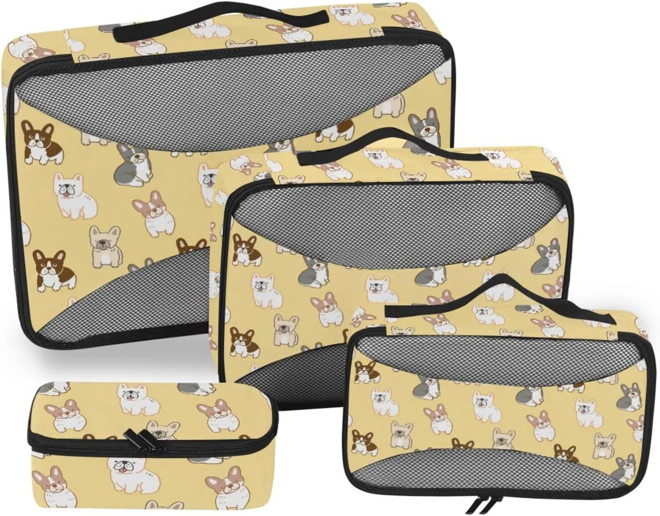 Packing Cubes 4 Set Luggage Organizer Travel Cubes for Packing Carry on Bag Packing Cubea Cute Cartoon French Bulldog
