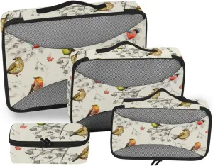 Packing Cubes for Suitcases 4 Set Luggage Bags Organizers Travel Bag Organizer for Luggage Packing Cube Vintage Birds