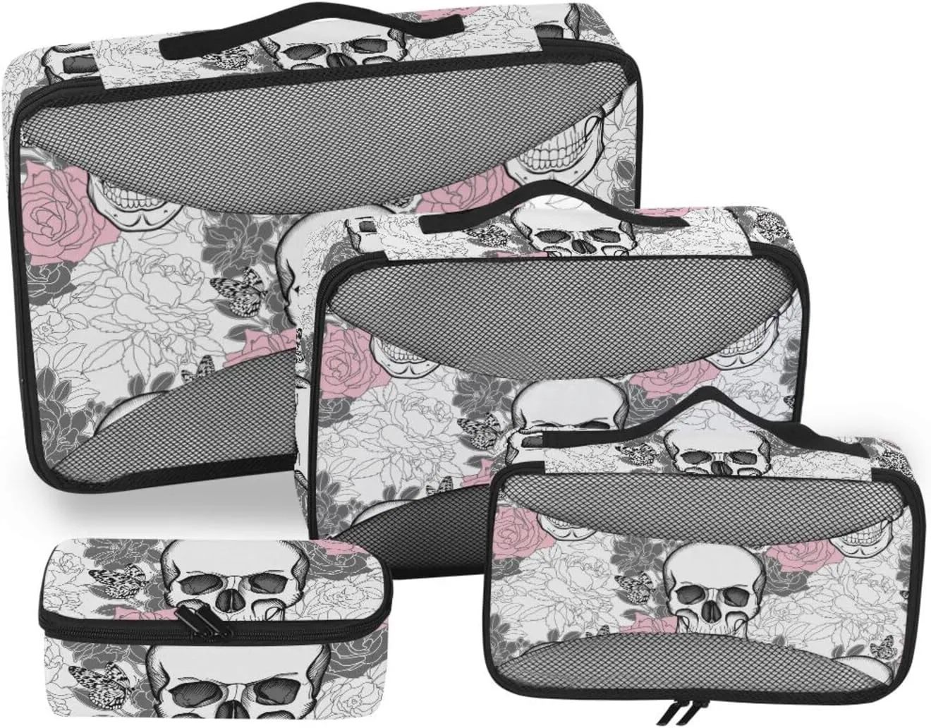 Packing Cubes for Suitcases Set of 4 Luggage Bags Organizers Suitcase Packing Cubes for Travel Paxking Cubes Seamless Skulls Halloween