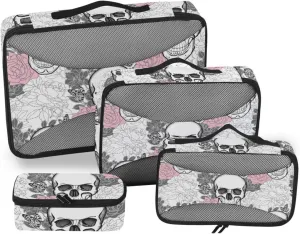 Packing Cubes for Suitcases Set of 4 Luggage Bags Organizers Suitcase Packing Cubes for Travel Paxking Cubes Seamless Skulls Halloween