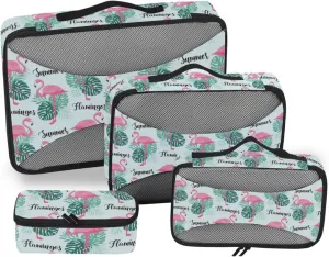 Packing Cubes for Suitcases Set of 4 Luggage Cubes Travel Cubes for Packing Carry on Bag Packimg Cubes Pink Flamingo