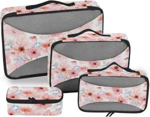 Packing Cubes for Travel 4 Set Luggage Bags Organizers Packing Cubes Travel Pcking Cubes Flowers Watercolor