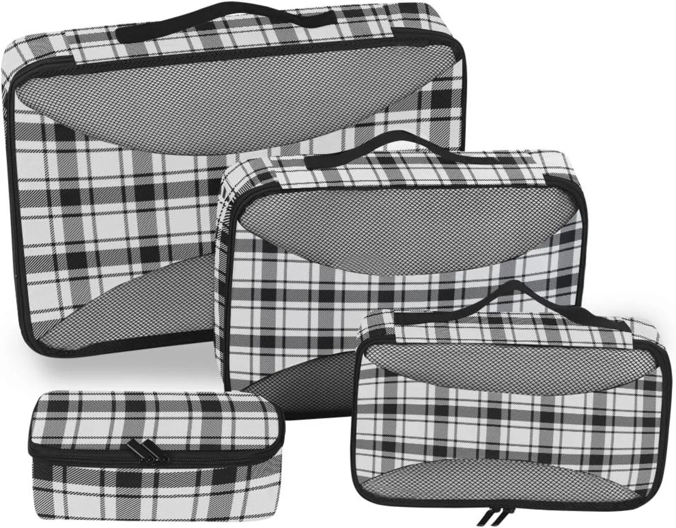 Packing Cubes for Travel 4 Set Luggage Bags Organizers Travel Cubes for Luggage Packing Cubed Plaid White Black