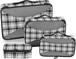 Packing Cubes for Travel 4 Set Luggage Bags Organizers Travel Cubes for Luggage Packing Cubed Plaid White Black
