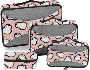 Packing Cubes for Travel 4 Set Luggage Cubes for Packing Luggage Packing Cubes for Travel Packing Cunes Cute Pink Penguin