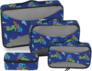 Packing Cubes for Travel 4 Set Luggage Cubes Travel Cubes for Packing Carry on Bag Packimg Cubes Surfing Dinosaur Shark