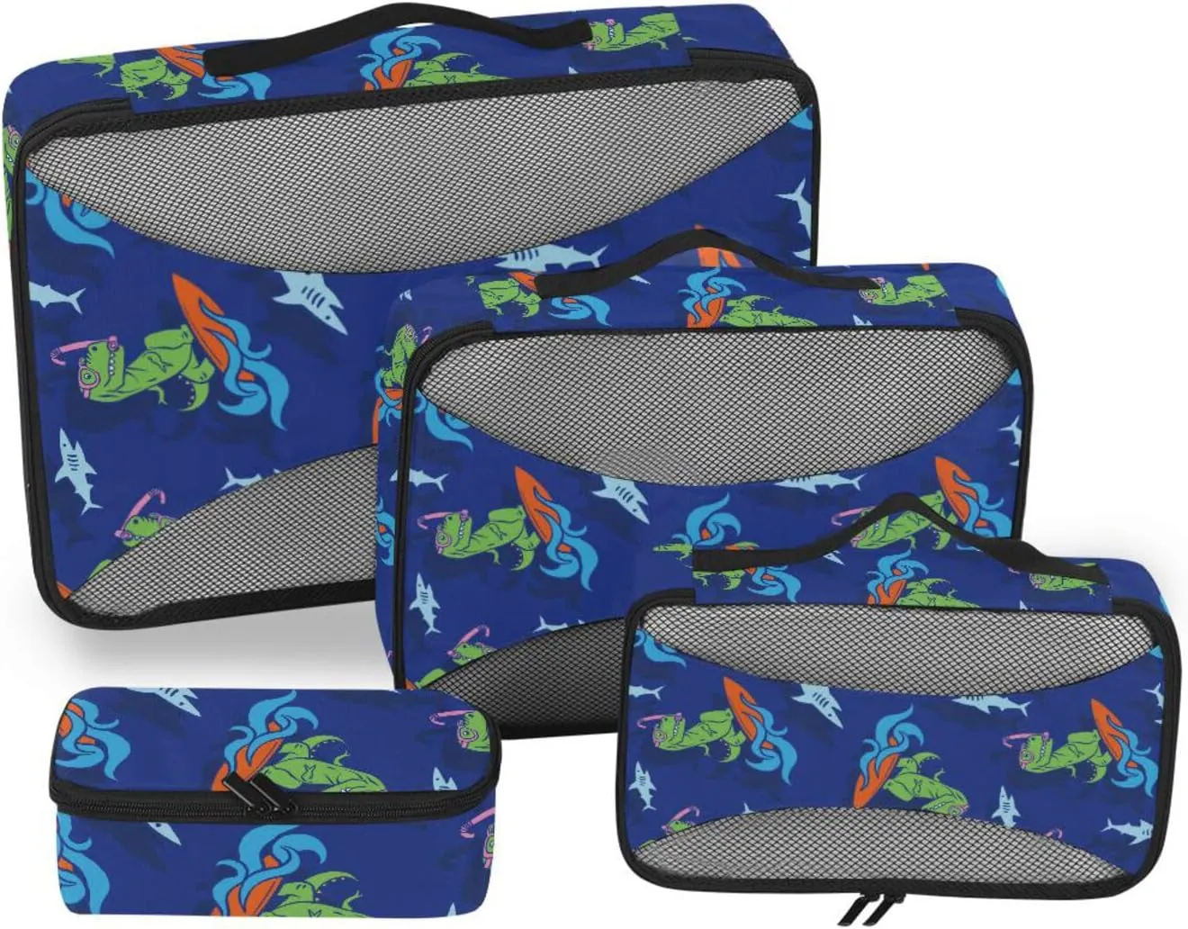 Packing Cubes for Travel 4 Set Luggage Cubes Travel Cubes for Packing Carry on Bag Packimg Cubes Surfing Dinosaur Shark