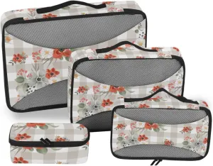 Packing Cubes for Travel 4 Set Luggage Organizer Bags Luggage Packing Cubes for Travel Packing Cubed Check Gingham Floral