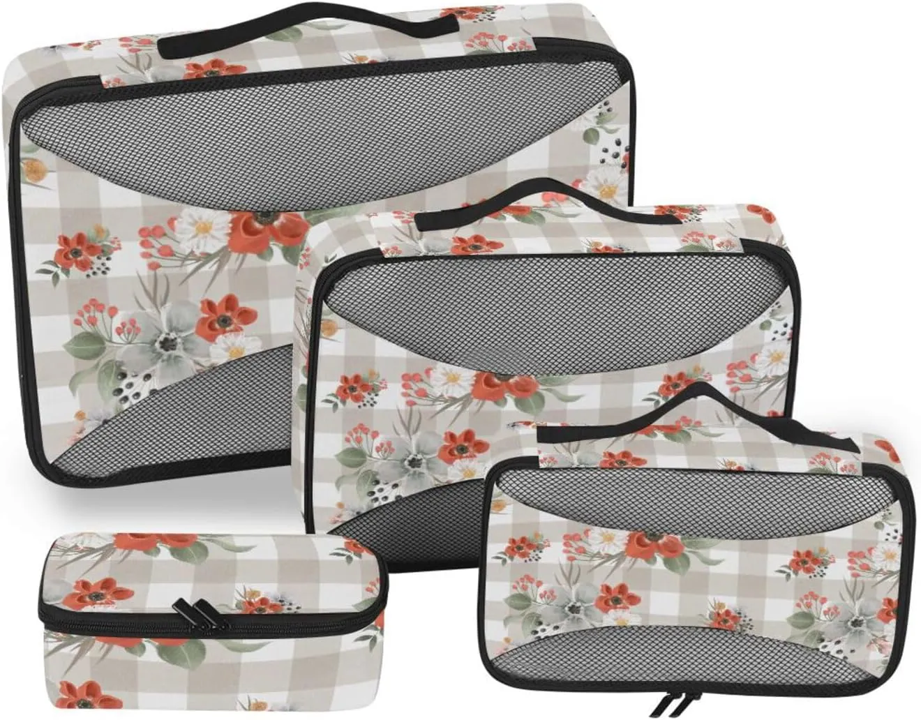 Packing Cubes for Travel 4 Set Luggage Organizer Bags Luggage Packing Cubes for Travel Packing Cubed Check Gingham Floral