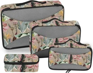 Packing Cubes for Travel 4 Set Luggage Organizer Travel Bag Organizer for Luggage Packing Cube Flowers Beige