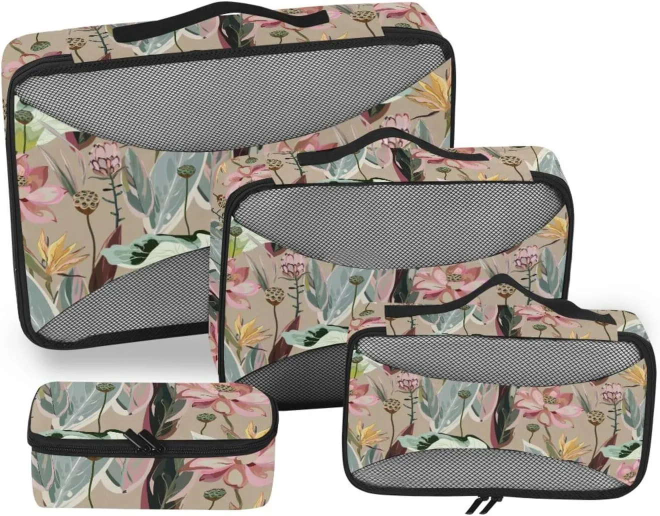 Packing Cubes for Travel 4 Set Luggage Organizer Travel Bag Organizer for Luggage Packing Cube Flowers Beige