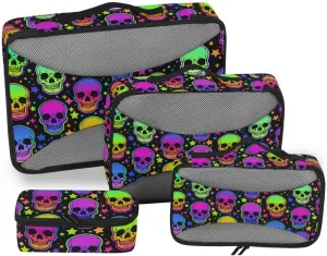 Packing Cubes for Travel 4 Set Luggage Organizer Travel Cube Packing Cube Neon Skulls