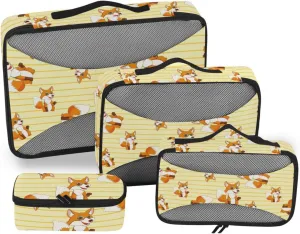 Packing Cubes for Travel 4 Set Luggage Packing Cubes Suitcase Cubes for Packing Packing Cubs Cartoon Fox
