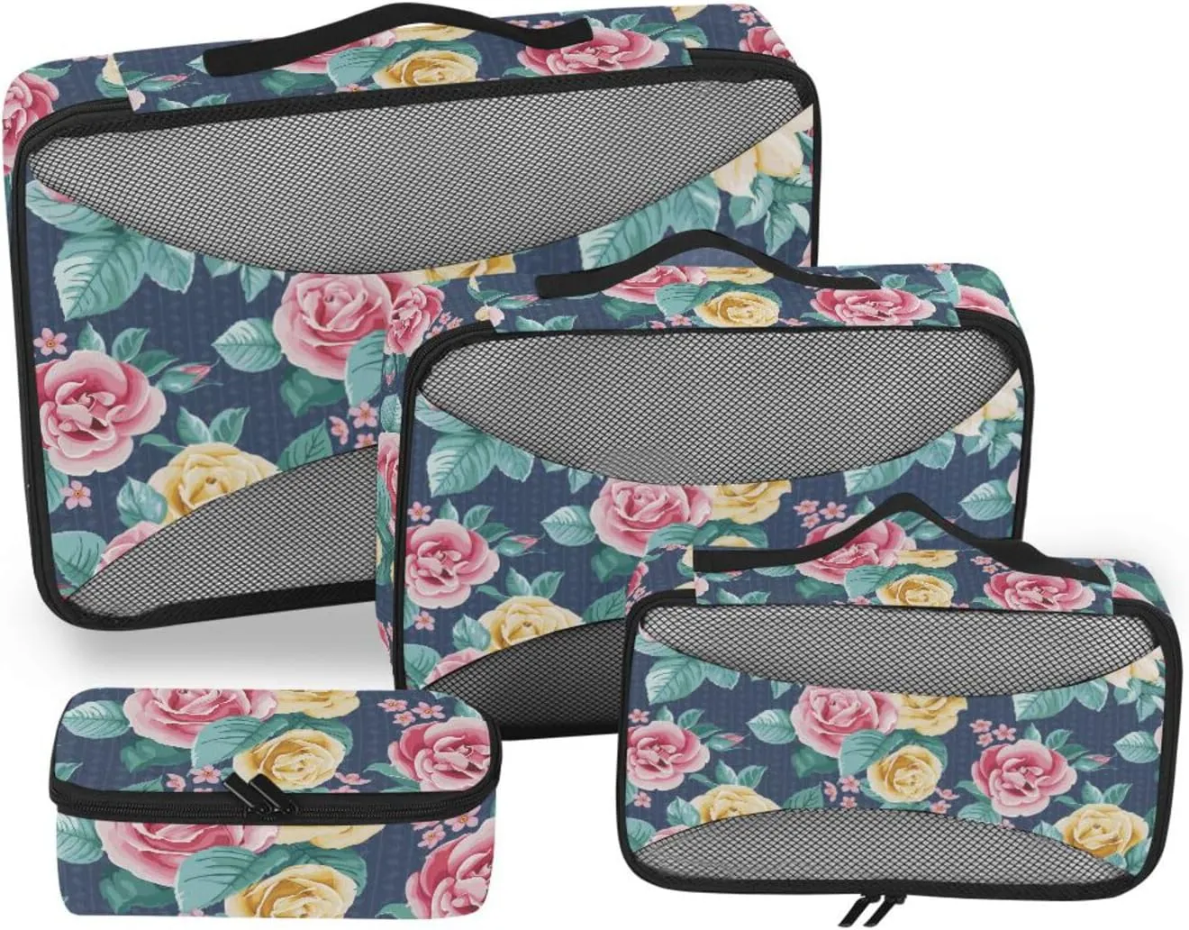 Packing Cubes for Travel 4 Set Suitcase Organizer Bags Travel Compartment Organizer Bags Packing Cube Retro Flower