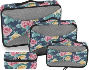 Packing Cubes for Travel 4 Set Suitcase Organizer Bags Travel Compartment Organizer Bags Packing Cube Retro Flower