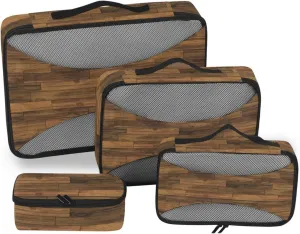 Packing Cubes for Travel Set of 4 Luggage Bags Organizers Packing Cubes for Luggage Paxking Cubes Wood Pattern