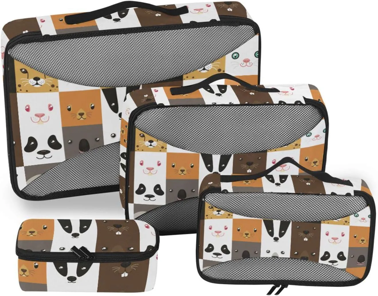 Packing Cubes for Travel Set of 4 Luggage Cubes for Packing Travel Compartment Organizer Bags Packing Cubs Cute Animal Faces