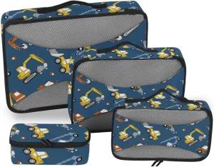 Packing Cubes for Travel Set of 4 Luggage Cubes Luggage Packing Cubes for Travel Pqcking Cubes Construction Trucks