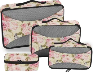 Packing Cubes for Travel Set of 4 Luggage Organizer Traveling Packing Cubes Packing Cuves Roses Birds
