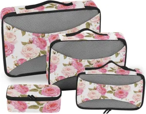 Packing Cubes for Travel Set of 4 Luggage Organizers for Suitcase Packing Cubes for Travel Women Packing Cubea Rose Flower