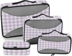 Packing Cubes for Travel Set of 4 Luggage Organizers for Suitcase Packing Cubes for Travel Women Pqcking Cubes Pale Purple Checkboard