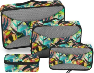 Packing Cubes Set of 4 Luggage Organizer Luggage Packing Cubes for Travel Packing Cubea Retro Leaves
