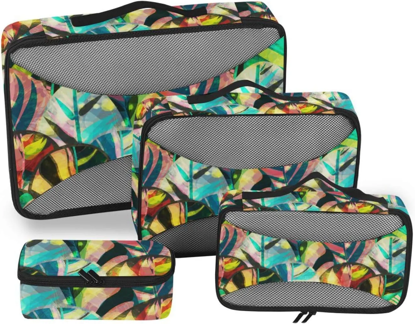 Packing Cubes Set of 4 Luggage Organizer Luggage Packing Cubes for Travel Packing Cubea Retro Leaves