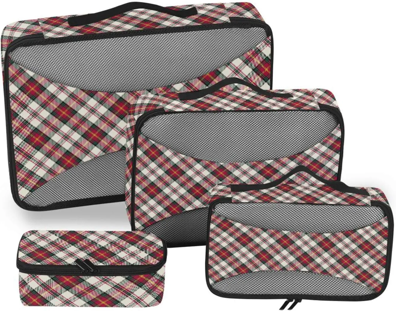 Packing Cubes Set of 4 Suitcase Organizer Travel Compartment Organizer Bags Oacking Cubes Christmas Plaid