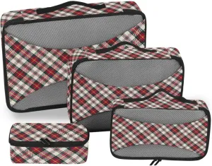 Packing Cubes Set of 4 Suitcase Organizer Travel Compartment Organizer Bags Oacking Cubes Christmas Plaid