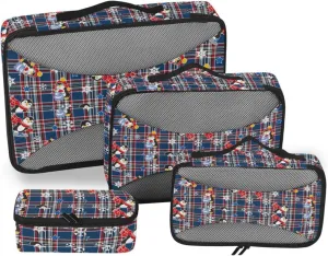 Packing Cubes Set of 4 Suitcase Organizer Travel Organizers Pcking Cubes Penguins on Plaid