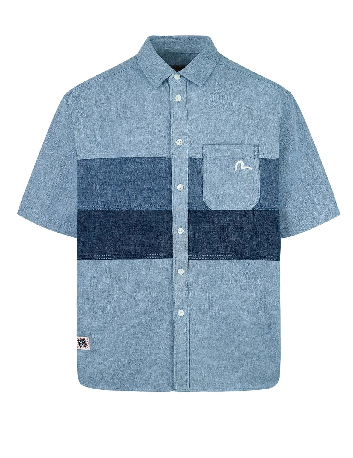 Panel Design Fashion Fit Denim Short-Sleeves Shirt