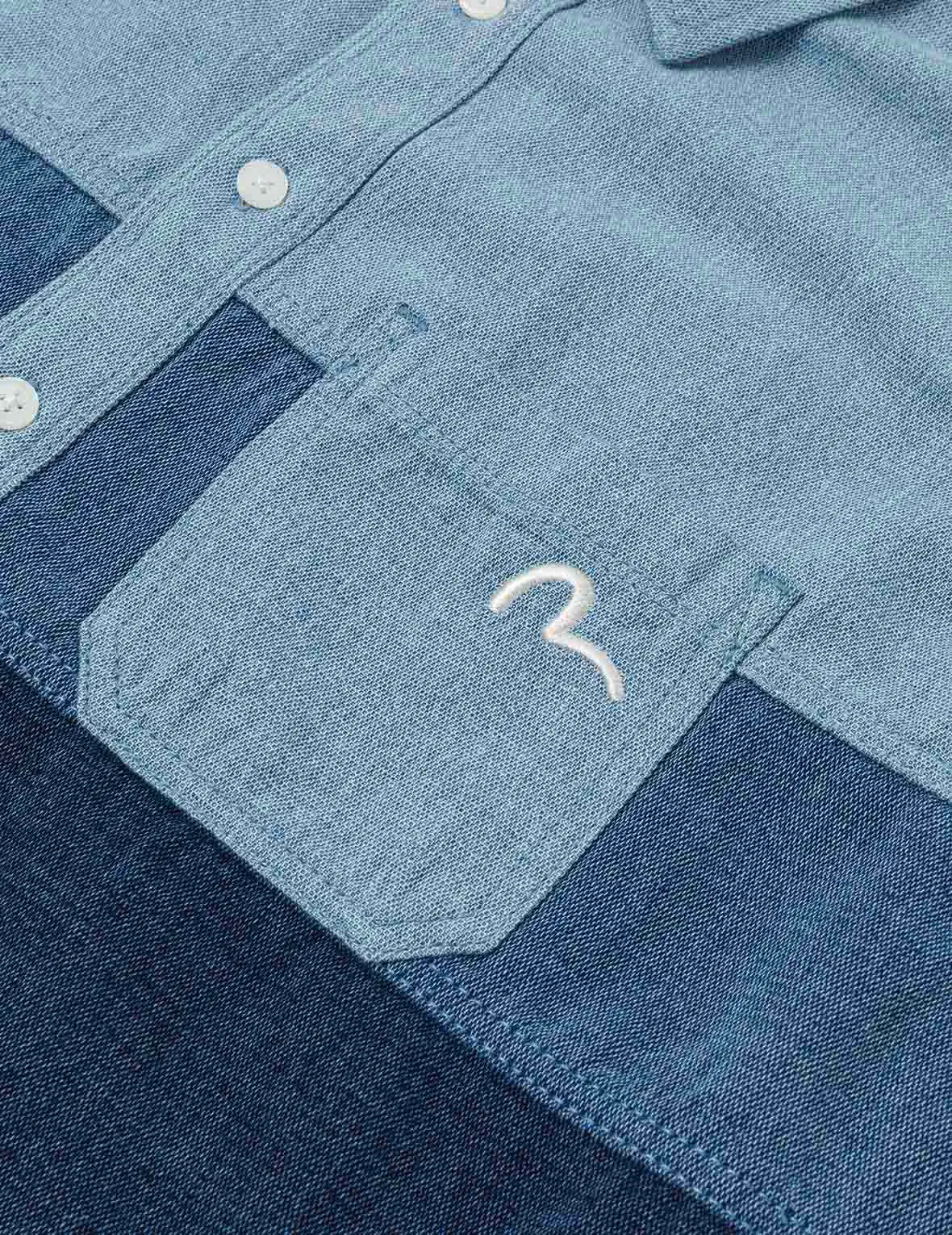 Panel Design Fashion Fit Denim Short-Sleeves Shirt