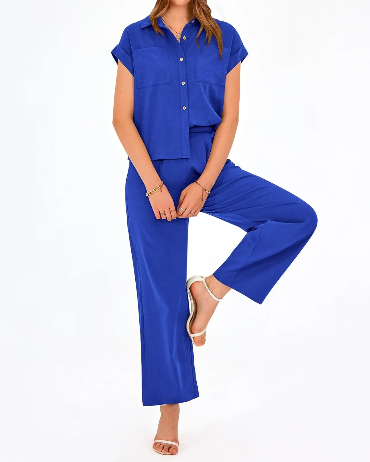 PRETTYGARDEN Womens 2 Piece sets Summer Cap Sleeve Tops Palazzo Pants Dressy Casual Vacation Travel Outfits Tracksuits